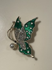 Spilla gioiello farfalla smalto e strass colore verde