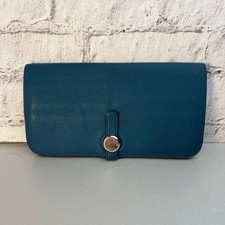 Portafogli HERMES: Dogon lungo taurillon blu W20*H11 cm ferramenta argento 