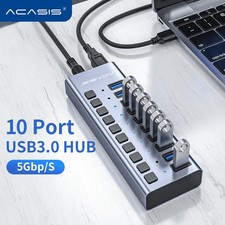 Hub USB 3.0 a 10 porte Acasis con singoli switch on/off e adattatore di alimentazione
