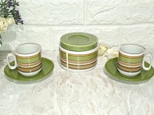VINTAGE TOGNANA SET ZUCCHERIERA E DUE TAZZINE CON PIATTINO RIGHE VERDE GIALLO