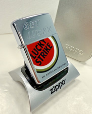 GENUINE Zippo Lighter LUCKY STRIKE 'GET LUCKY' Polished Chrome 1996 NEW IN TIN
