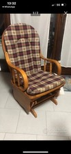 sedia poltrona a dondolo in legno con cuscino imbottito bordeaux relax