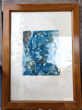 Litografia profilo in blu firmata a mano Mino Maccari in cornice