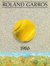 Poster JIRI KOLAR Roland Garros Open di Francia 29,5" x 22,5" 1986 Giallo Contemporaneo