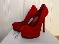 YSL Yves Saint Laurent décolleté plateau TRIBTOO 105 camoscio scamosciato rosso 36,5