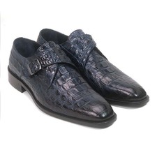 Scarpe Da Uomo In Pelle Con Fibbia Monk Blu Con Stampa Coccodrillo Golden Pass