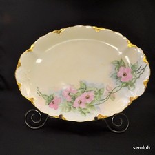 Bavaria Hutschenreuther piatto ovale 13+" per 9 7/8" rose rosa con oro 1932-1939