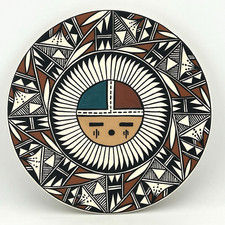 Acoma Pueblo  – Polychrome Plate 10” – Hand-Painted Sunface Design by K Mariano