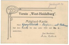 Certificato - tessera socio - associazione West Heidelberg - Weststadt - G. Alstede - 191