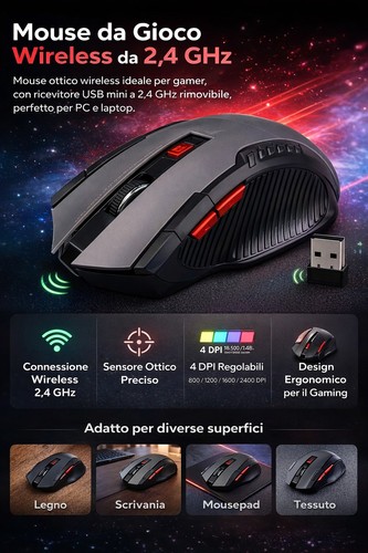 Mouse gioco wireless 4 - mouse, da