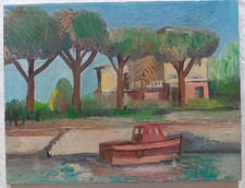 Dipinto Barca Porto Canale di