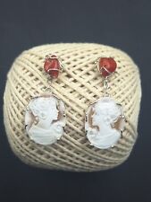 Orecchini da donna di Argento 925 e corallo Rosso in Cammeo con pendenti a cameo