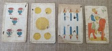 4 carte da gioco giuoco siciliane del 1700 in cartapecora colorate a mano