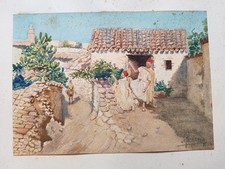 Acquarello Orientalista Firmato Ferrario 1734 1834 1934? Fez Rosso Asino Arabo