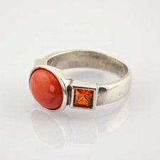 Anello vintage in argento con pietre color arancione 1960 circa