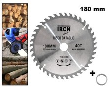 DISCO DA TAGLIO LEGNO 180 mm FORO 22,2 mm 40 DENTI AL WIDIA 
