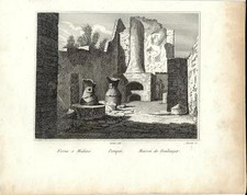 Stampa antica POMPEI veduta della casa del Fornaio Forno Napoli 1834 Old print