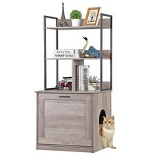 Lettiera per gatti nascosta 2 in 1 mobile recinto con ripiani portaoggetti a 2 ripiani grigio