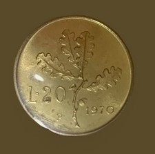 rara moneta da lire 20 del 1970-Repubblica italiana-ramo quercia-testa di donna-