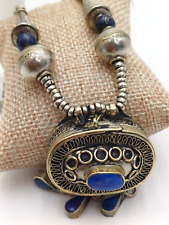 COLLANA ETNICA CIONDOLO SCRIGNO CON PIETRA LAPISLAZZULI  VINTAGE '60