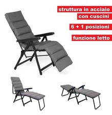 Sdraio Poltrona con Poggiapiedi con Cuscini Letto 6+1 Posizioni Tortora Grigio