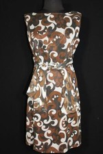 Abito Mini In Chiffon Marrone E Bianco Vintage Britannico Anni '70-'80 Taglia 10