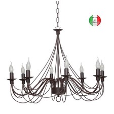 Lampadario 8 luci artigianale in ferro battuto D.80 shabby chic Cascina