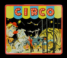 Antica Scatola Latta Pastelli Crayons Circo Clown Acrobati Tigri Leoni Anni '50