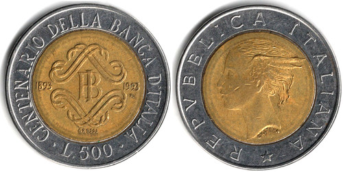 500 lire 1993 disegno piccolo - lire, (disegno