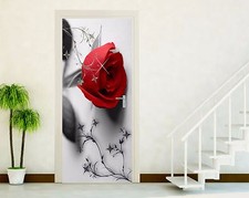 ADESIVI PORTE ADESIVO PORTA WALL STICKERS DECORAZIONE CASA  ROSA ROSSA B/N P01 