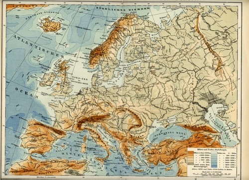 1903 antica mappa - mappa, europa