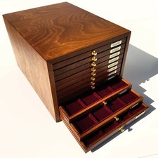 ZECCHI. Monetiere in legno e velluto per monete antiche in argento oro e altro