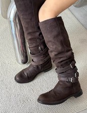 Stivali equitazione al ginocchio Miu Miu marrone scamosciato fibbia con zip interna tg 36