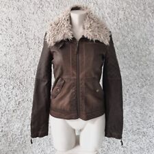 ZARA GIUBBOTTO ECOPELLE BOMBER BIKER MARRONE COLLO PELO TRAPUNTATO
