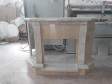 Camino ad angolo in marmo travertino e perlato,caminetto realizzato a mano 