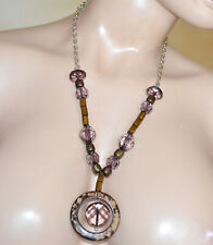 Collana donna etnica marrone bronzo ciondoli cristalli catenina argento UX86