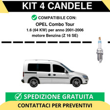 KIT 4 CANDELE per OPEL Combo Tour 1.6 64 kw anno 2001-2006