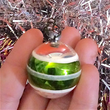 pallina decorazione albero di Natale verde e specchio in vetro anni 50 piccola