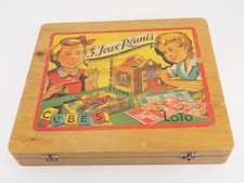Scatola Di 3 Giochi Alto Cubi Lotto Costruzioni Anni 1950 IN Legno 38 X 33 CM