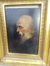  Olio su tavola ritratto di vecchio, russo firma non decifrabile epoca 800