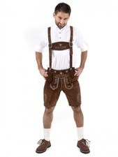Vera pelle tedesca Lederhosen da uomo Oktoberfest outfit lunghezza corta marrone