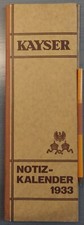 Calendario "Kayser" Notiz-Kalender 1933 Macchine per cucire - Biciclette Durlach