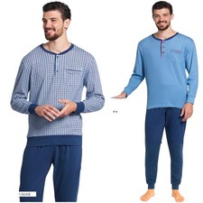 Pigiama uomo invernale in caldo cotone interlock manica lunga, pantalone lungo