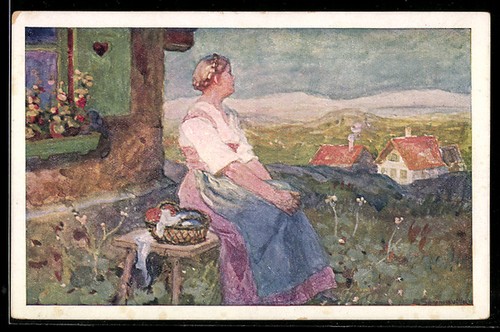 Cartolina artistica firmata - , e