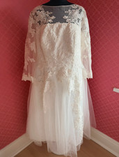 Abito da sposa media lunghezza manica lunga in pizzo - taglia 22 - nuovo con etichette 
