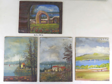4 QUADRI DIPINTI AD OLIO SU TAVOLA PAESAGGIO VEDUTE PIEMONTE ITALIA X13.24