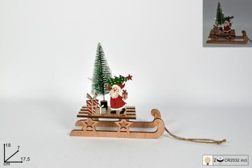 Slitta legno natale c - legno, c/luci