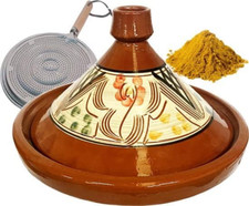 Tagina Autentica in Ceramica Marocchina 35 Cm + Erbe E Distributore Di Fiamma