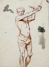 Hermann Schneider - Mezzo nudo maschile in piedi con sciabola disegno disegno disegno disegno 1880
