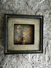 BACHECA NICCHIA ESPOSITORE NERO E ORO DIPINTA E DECORATA A MANO 47X47X14 cm